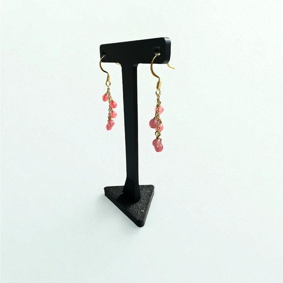 Pink Beaded Dangle Earrings with Natural Pink Stones and Gold-Tone Accents NEW - Picture 3 of 3